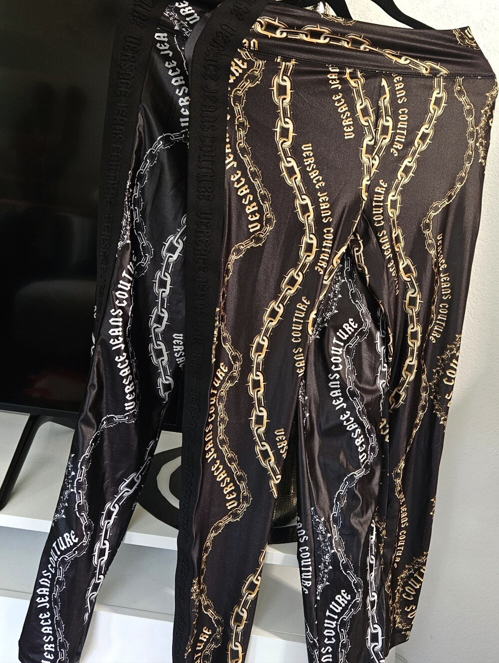 Versace Leggings Two Pairw/Gold & Silver Chain Motif Sz 6 Versace Jeans Couture - Picture 7 of 7